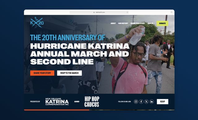 Katrina 20 website displayed on multiple devices including laptop, tablet, and phone